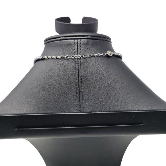 Vintage 90s Signed LUC Silver Bicone Rhinestone Faux Turquoise Oval Pendant Coll - Picture 8 of 13